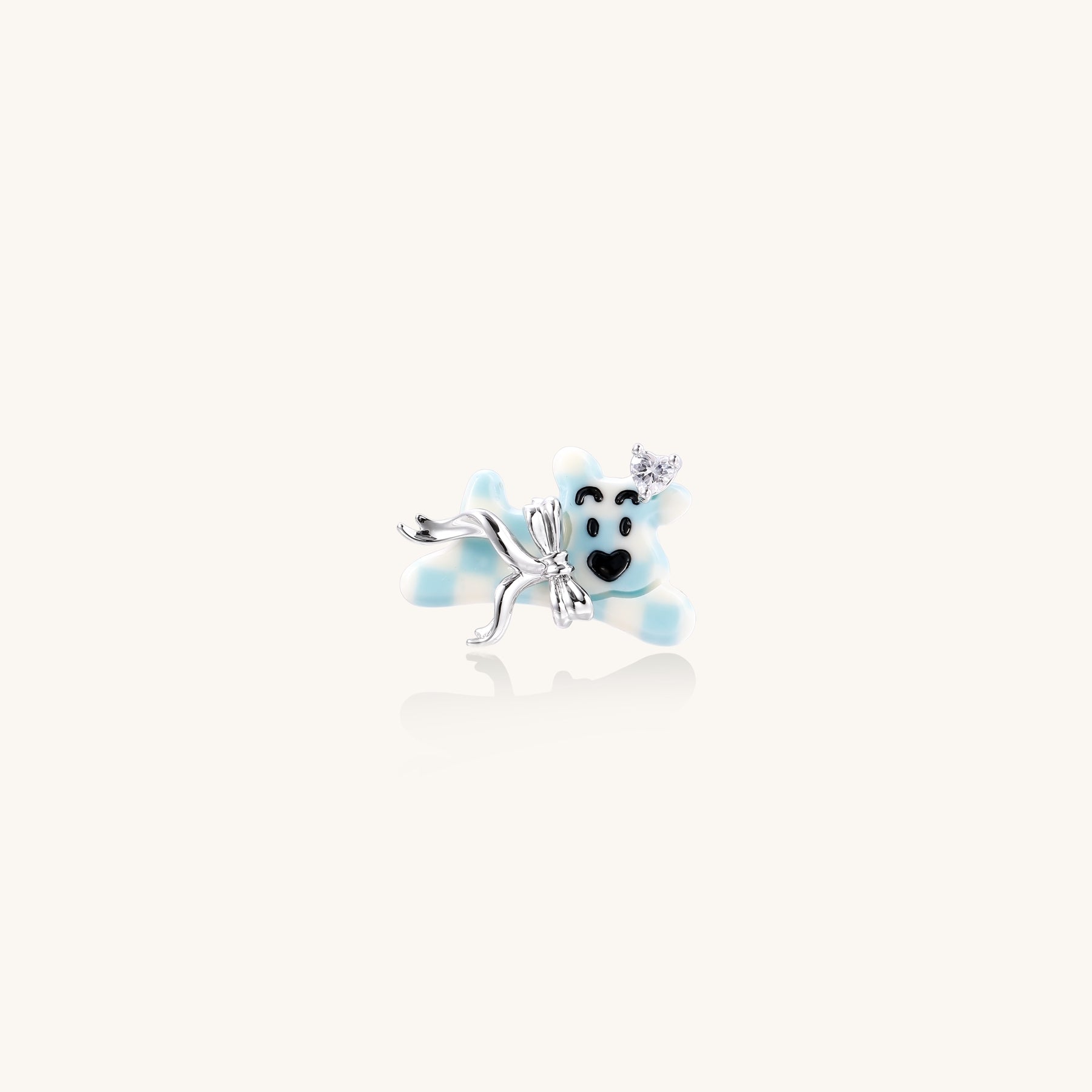 Gold-plated brass ring featuring a cute panda with crystal crown sitting on blue petals